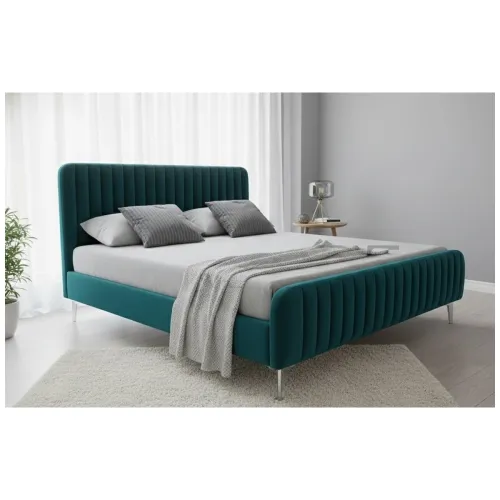 Image of APRODZ Fluted Velvet Upholstered King Size Bed Without Storage 82x76 Solid Wood