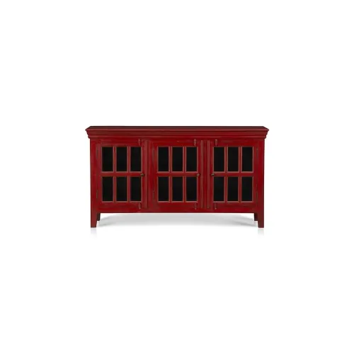 Image of APRODZ Mango Wood 3 Door TV Stand Cabinet