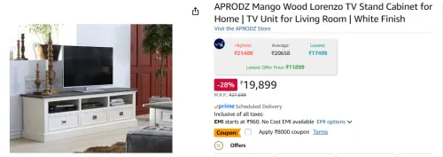 Image of APRODZ Mango Wood Lorenzo TV Stand Cabinet 