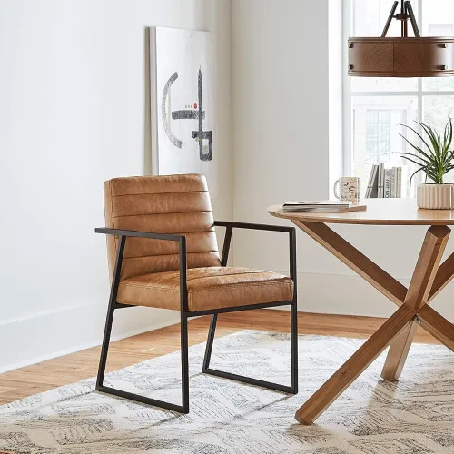 Image of APRODZ Mid Century Modern Faux Leather Dining Armchair