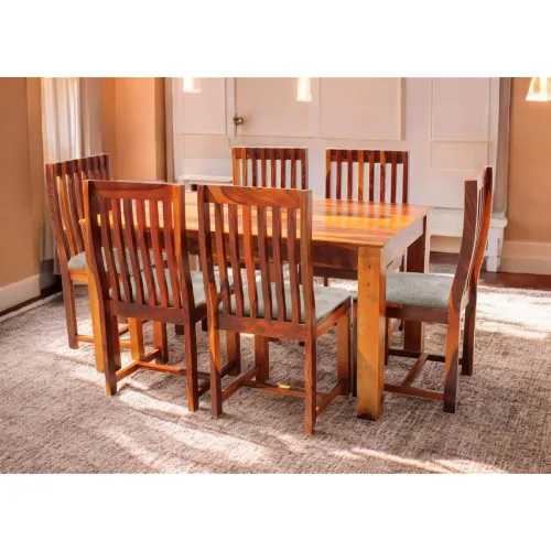 Image of APRODZ Sheesham Wood and Upholstered Epso 6 Seater Dining Table