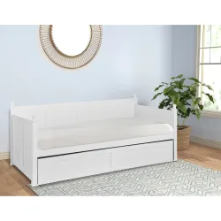 APRODZ Solid Wood Acton Daybed with Trundle Bed for Living Room | Bed for Bedroom | White Finish