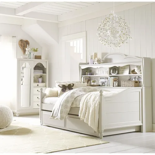 Image of APRODZ Solid Wood Holroyd Daybed with Trundle Bed & with Bookcase on Headboard