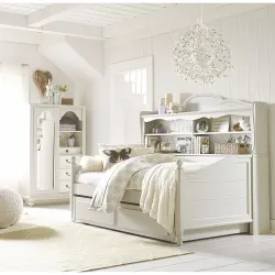 APRODZ Solid Wood Holroyd Daybed with Trundle Bed & with Bookcase on Headboard