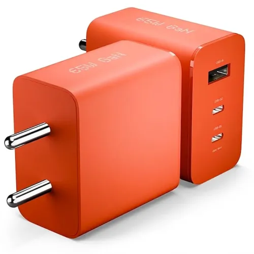 Image of APTIVOS 65 W GaN 3.1 A Wall Charger for Mobile (65Watt USB Type C & Type A Charger Nothing All Phones / iPads / Tabs - O
