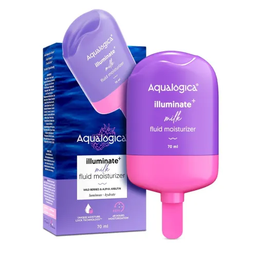 Image of Aqualogica Illuminate + Milk Fluid Moisturizer With Wild Berries & Alpha Arbutin | Lightweight Milk-Like Texture | Evens