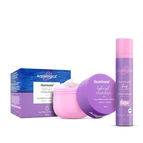 Image of Aqualogica Illuminate+ Protect & Hydrate Kit|Illuminate+ Dewy Sunscreen Spf 50+ Pa++++ (50 G) + Illuminate+ Hydra Gel Mo