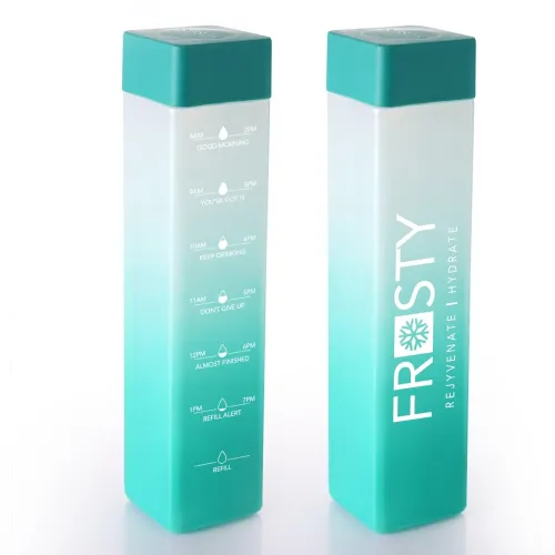 Image of AQUAWARE Frosty 100% Food Grade Premium Plastic Fridge Square Water Bottle With Motivational Time Marker - Unbreakable,