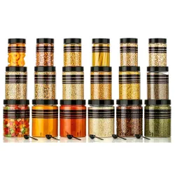 AQUAWARE Plastic Pet Storage Jar and Container, Set of 18 With Spoons Air Tight | Kitchen Organiser Improved Model Black