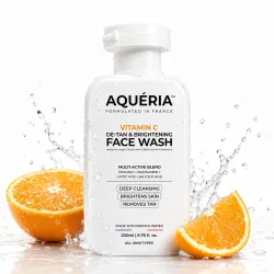 Aqueria De-Tan & Brightening Vitamin C Face Wash | With Lactic Acid & Niacinamide | Deep Cleansing Face Cleanser for Tan Removal, Pigmentation, Dark Spots, Dull & Uneven Skin Tone | Brighten...