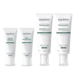 Aqueria French Skincare Kit (Pack of 4) for Acne-Prone, Oily & Combination Skin | Oil Control Brightening French Sunscre