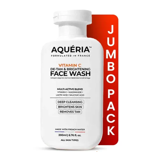 Image of Aqueria Jumbo 200ml Face Wash For De-Tan & Brightening Vitamin C | With Lactic Acid & Niacinamide | Deep Cleansing Face 
