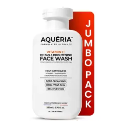 Aqueria Jumbo 200ml Face Wash For De-Tan & Brightening Vitamin C | With Lactic Acid & Niacinamide | Deep Cleansing Face Cleanser for Tan Removal, Pigmentation, Dark Spots, Dull & Uneven Skin...