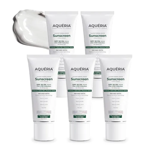 Image of Aqueria Oil Control Brightening Gel Multi-Active French Sunscreen SPF 50 PA++++ | In-Vivo/In-Vitro Tested | 2% Niacinami
