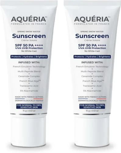 Image of aqueria Sunscreen - SPF 50 PA++++ Brightening & Hydrating French Multi-Active SPF | Niacinamide, Tranexamic Acid (30 g)