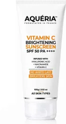 Aqueria Sunscreen - SPF 50 PA++++ 3-in-1 Bright Detan Sunscreen | Vitamin C, Niacinamide & Hyaluronic Acid (100 g)
