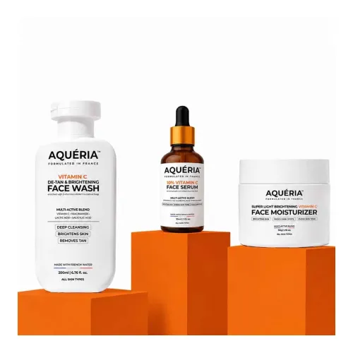 Image of Aqueria Vitamin C Brightening Skincare Combo De-Tan Face Wash 200ml + 10% Vitamin C Serum 50ml + Super Light Brightening