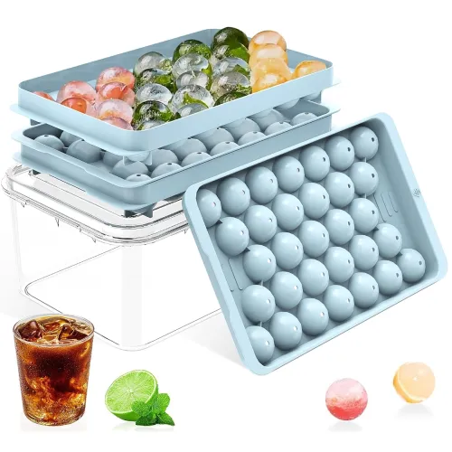 Image of ARABIZ Plastic Mini Round Ice Cube Tray with Lid Ball Maker for Fresh Juice, Mocktails, Whiskey, Cocktails, Tea & Coffee