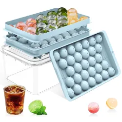 ARABIZ Plastic Mini Round Ice Cube Tray with Lid Ball Maker for Fresh Juice, Mocktails, Whiskey, Cocktails, Tea & Coffee