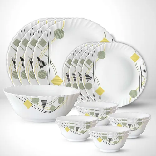 Image of Larah by Borosil Pack of 17 Opalware Galaxy Series Florence 17 pcs Dinnerset, Opalware Crockery For Dining & Gifting Din