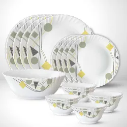 Larah by Borosil Pack of 17 Opalware Galaxy Series Florence 17 pcs Dinnerset, Opalware Crockery For Dining & Gifting Din