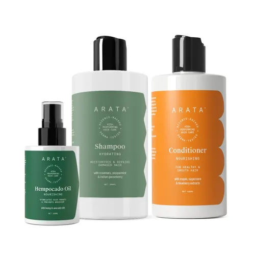 Image of Arata Daily Hair Care Combo – Shampoo, Conditioner & Hempocado Oil