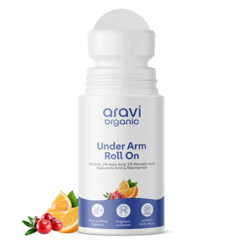 Image of Aravi Organic Cooling Underarm Roll-On | 5% AHA, 2% Kojic Acid & 1% Mandelic Acid | Controls Odour & Sweat | Reduces Pig