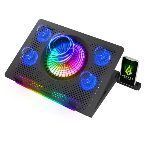 Image of Archer Tech Lab Cooling Pad Stand for Gaming Laptop with RGB Lighting, 5 Turbo Cooler Fans, 5 Adjustable Angles, Aluminu