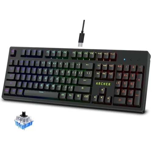 Image of Archer Tech Lab Mechanical Gaming Keyboard, Clicky JERRZI Blue Switches