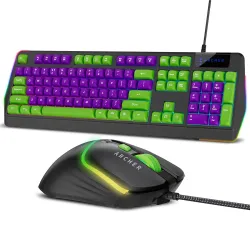 Archer Tech Lab Astra G300 Wired Gaming Keyboard and Mouse Combo | 87 Keys | 19 Anti-Ghosting Keys | 4 DPI (1200-1800-2400-3600) | 125Hz | 1.5 Mtr USB-C Cable | 5 Millions Click (GRN-PUR)