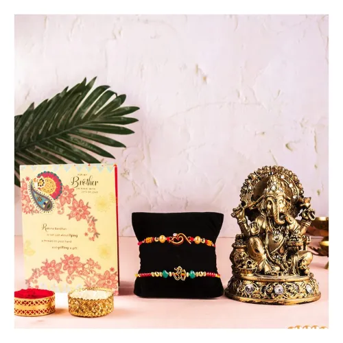 Image of Archies Rakhi for Brother on Rakshabandhan | Ganesha Idol Combo Set with 2 Special Rakhi for Bhaiya/Bro/Bhai with Card A