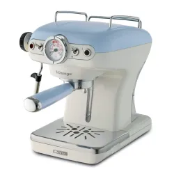 Ariete 1389 Vintage Espresso Coffee Maker with Milk Frother (BLUE)| 15 Bar Pump, 900ml | Italian-Style Coffee Machine fo