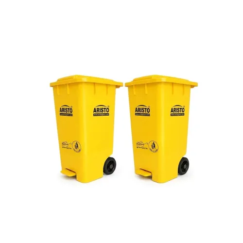 Image of ARISTO Plastic Wheel Pedal Garbage Waste Dustbin 65 LTR YELLOW/YELLOW Pack of 2