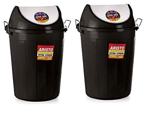 Image of ARISTO Swing Lid Garbage Waste Dustbin with Metal Side Handle 80 ltr (BLACK/BLACK) PACK OF 2