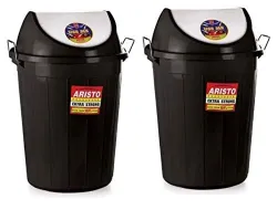 ARISTO Swing Lid Garbage Waste Dustbin with Metal Side Handle 80 ltr (BLACK/BLACK) PACK OF 2