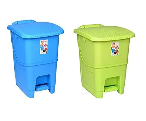 Image of Aristo Plastic Biomedical Waste dustbin with Step-On Pedal 12 LTR Green & Blue