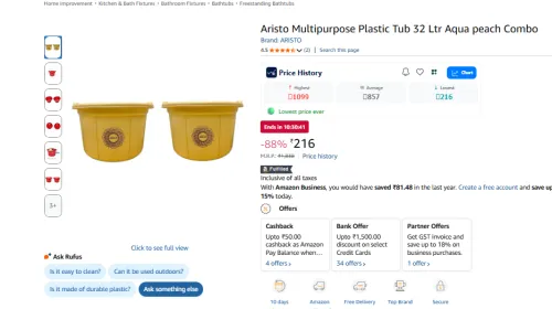 Image of Aristo Plastic Tub 32 Ltr Aqua peach Combo set 2