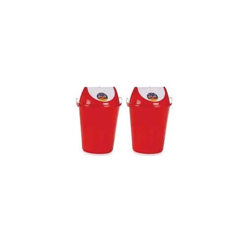 Image of ARISTO Swing Lid Dustbin with Metal Side Handle 60 ltr RED/RED PACK OF 2