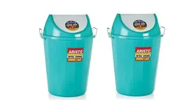 ARISTO Swing Lid Garbage Waste Dustbin with Metal Side Handle 80 ltr GREEN & GREEN PACK OF 2