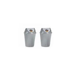 ARISTO Swing Lid Garbage Waste Dustbin with Side Handle 32 ltr GREY & GREY PACK OF 2