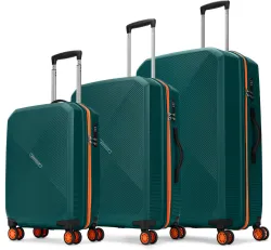 ARISTOCRAT Hard Body Set of 3 Luggage 8 Wheels - Apex Hard Side Polypropylene Luggage | Trolley Bag with Combination Lock - Green