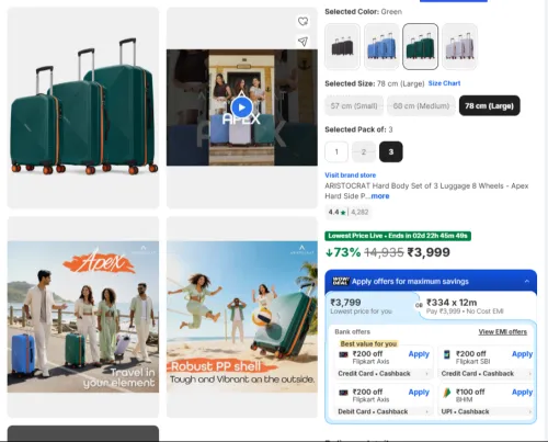 Image of ARISTOCRAT Chroma STR Set 3 Luggage Upto 73% OFF