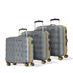 Aristocrat Comet Grey Set of 3 Hard Luggage 56, 66 & 76cm Trolley Bag With Smooth 8-Wheel