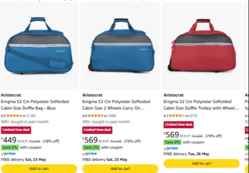 Image of Aristocrat Duffel Bag Starting @ ₹449