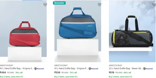 Image of Aristocrat Duffel Bags Starting @ ₹494