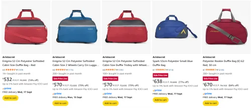 Image of Aristocrat Duffel Bags upto 84% Discount