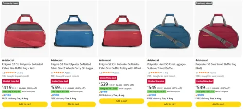 Image of ARISTOCRAT Duffle Bag upto 85% Discount