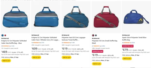 Image of Aristocrat Duffle Bags upto 75% discount 