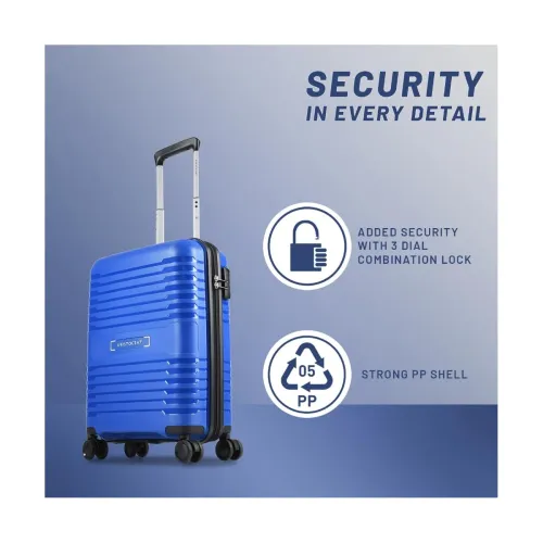 Image of Aristocrat Harbour 55 Cms Small Cabin Plastic Hard Sided 8 Wheels 360 Degree Rotation Luggage- Suitcase, Blue
