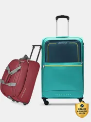 ARISTOCRAT Soft Body Set of 2 Luggage 4 Wheels - Evolve Large Trolley Bag 79cm & Rookie Duffle Trolley 52cm For Travel - Blue